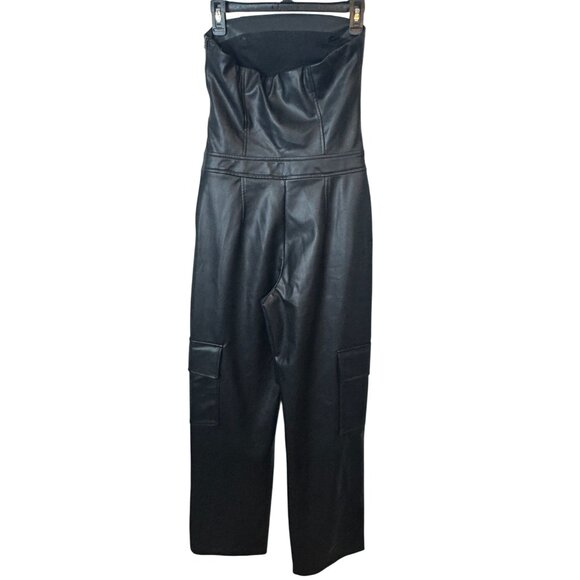 2/$30 ZARA Small High-Waisted Faux Leather Halter Bib Overalls Cargo Style - Picture 12 of 16